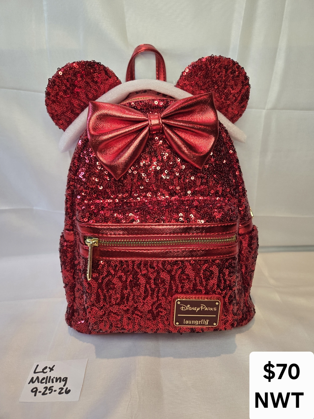 Loungefly Disney Parks Red Sequin Minnie Ear Backpack